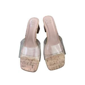 A New Day Women's Harlow Clear Open Toe Block Cork Pump Heels Size 8.5